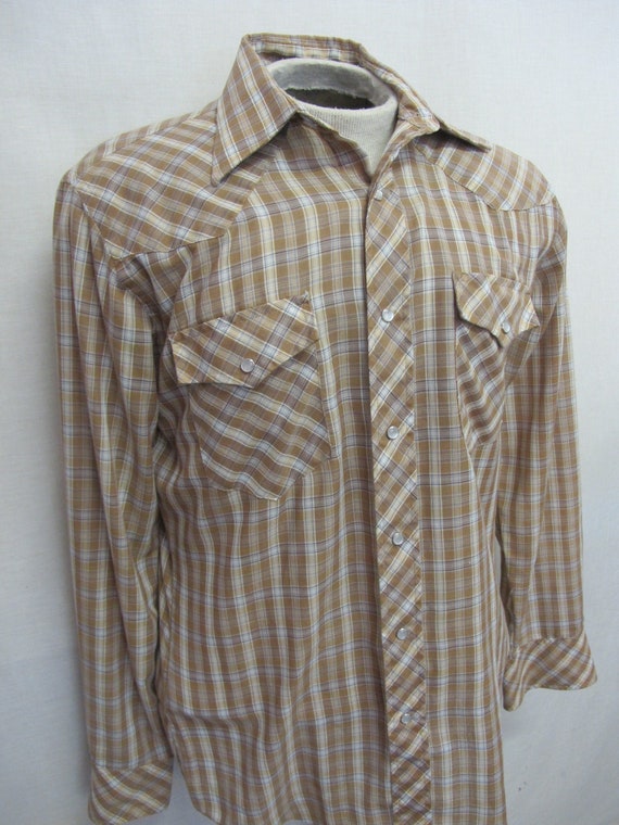 1960 Western Cowboy Shirt Plaid Ranch Shirt Rocka… - image 1