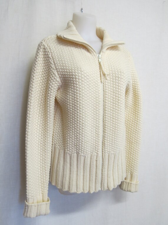 Bulky Cardigan Sweater Shawl Collar White Lambs wo