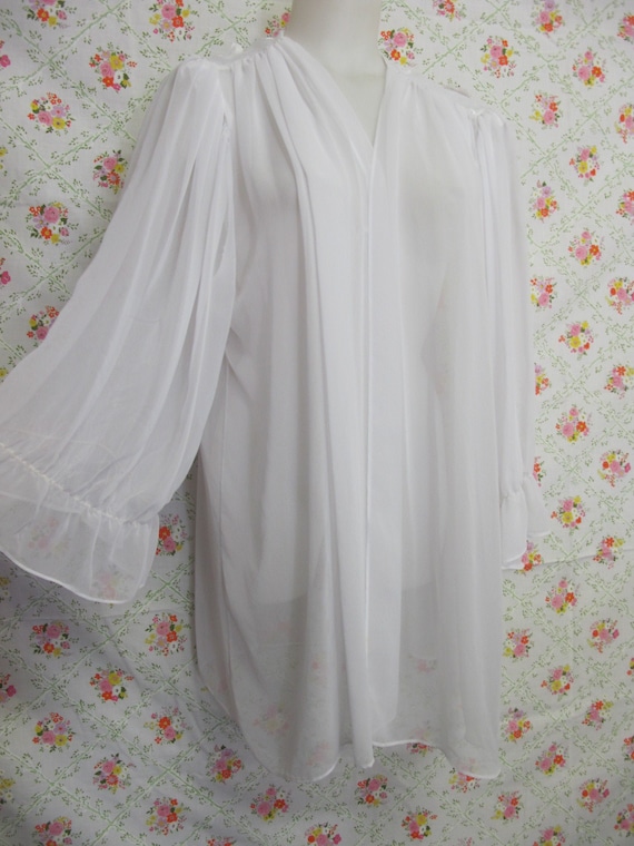 Chiffon Robe Short White Peignoir Sheer Nylon Robe