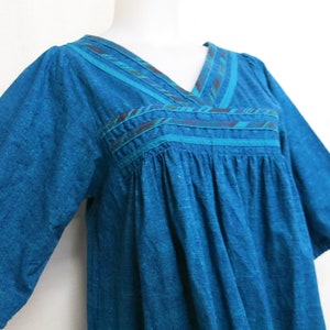 1980s Cotton Peasant Dress: Turquoise Muumuu Tent Dress