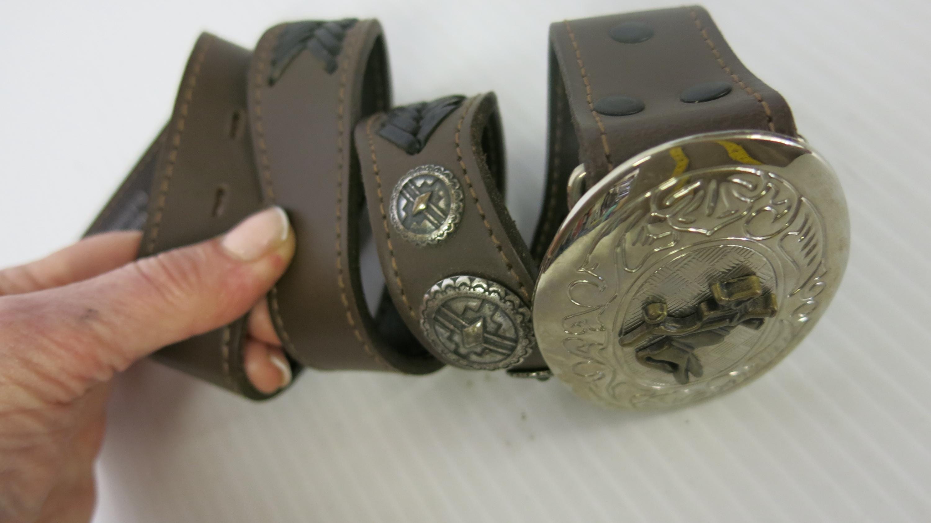 Vintage Silver Concho Leather Belt Stones Mexico Made Flower Medallion Buckle Mexican Silver Concho Belt - Etsy main image 3