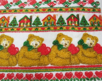 Christmas Towel/ Dish Towel Teddy Bears 1980's Cannon
