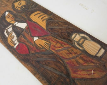 Colgante de pared grande tallado de madera mexicana Santos Century Jesús María Magdalena grande 21"