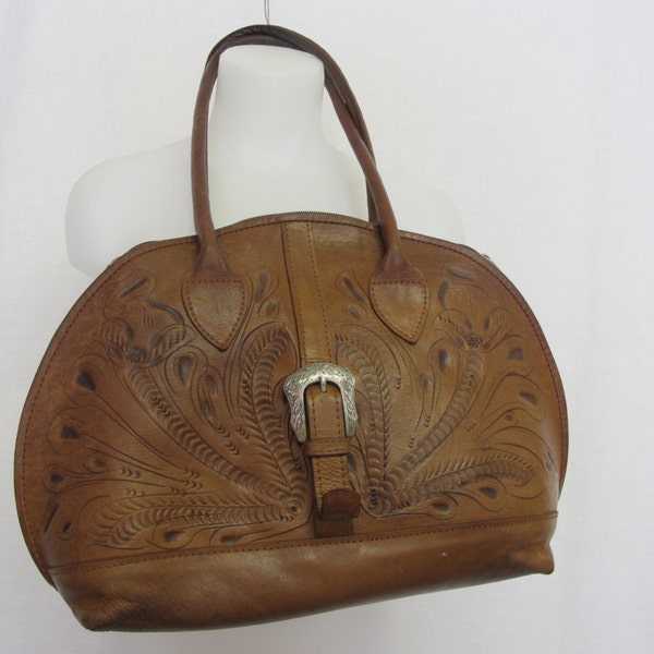 Tooled Leather Handbag Boho Purse Hippie Purse 1970s Shoulder Bag Force Ten Cowgirl Hippie