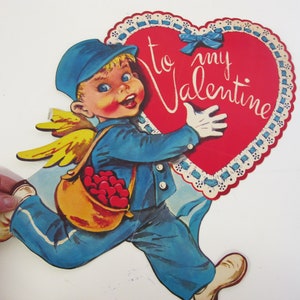 Decoraciones de pared de cartón troqueladas de San Valentín vintage de mediados de siglo Dennison
