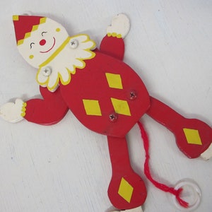 Wood Toy Clown Christmas Ornament Pull Toy 1940&#39;s Toy Christmas Ornament
