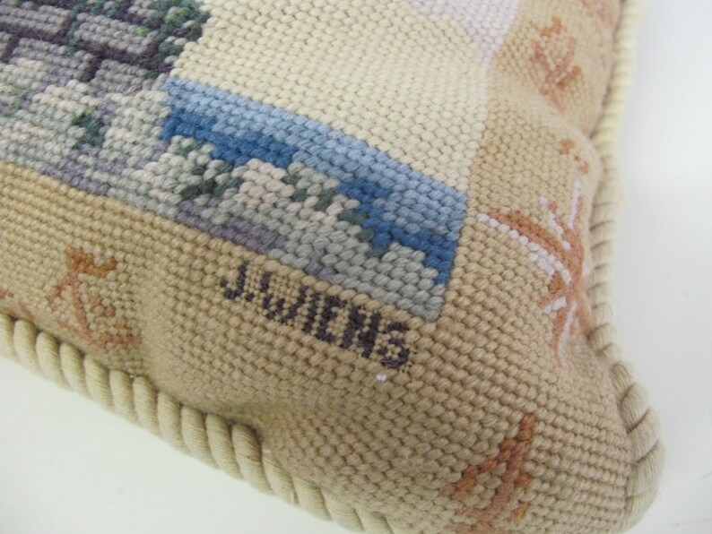 Mid Century Needlepoint Lighthouse Pillow Beach Needlepoint Etsy