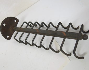 Antique Cast Iron Rack: Wall Mount Hanger, 16 Hooks