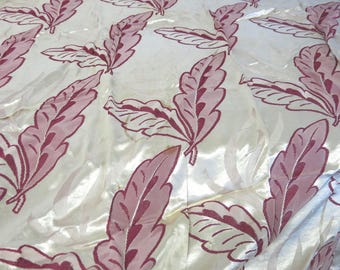 Satin Fabric Floral Brocade 46" x 43" Tablecloth Ecru and Burgundy