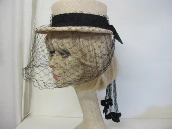 Mrs Maisel Hat Mid Century Straw Hat with Netting… - image 1