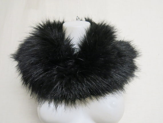 Black FAUX Fur Fox Muffler Wrap Large Fox Collar … - image 2