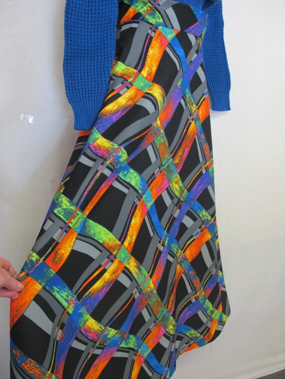 Mod Maxi Skirt Neon Skirt Long Abstract Plaid Full