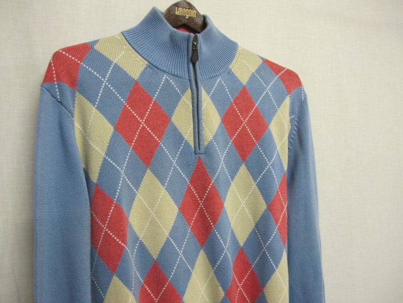 Argyle Pullover Sweater Brooks Brothers Retro Sweater Zipper Pima Cotton image 1