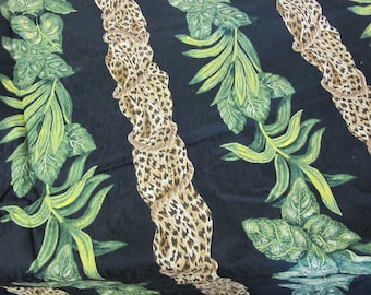 Jungle Fabric African Leopard Print Palm Leaves Designer 1990 Screen Print 2 yds