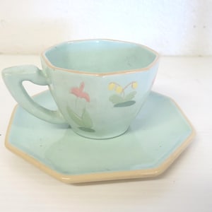 Vally Werner Mid Century Modern California Pottery CUP and SAUCER Rare Persian Garden Hexagon