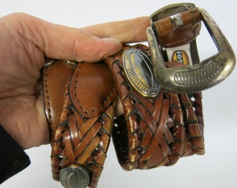 Western Belt Silver Buckle Cowboy Concho Belt Fossil