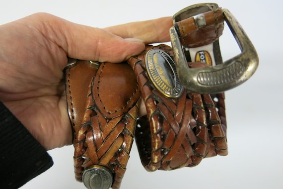 Western Belt Silver Buckle Cowboy Concho Belt Fossil - Etsy display picture 1