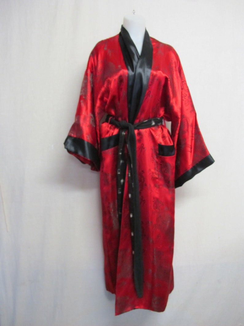 Silk Kimono Robe Vietnamese Red Satin Silk Robe Silk Dressing | Etsy