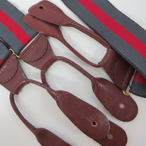Suspenders Red Stripe Stretch Suspenders Brown Leather