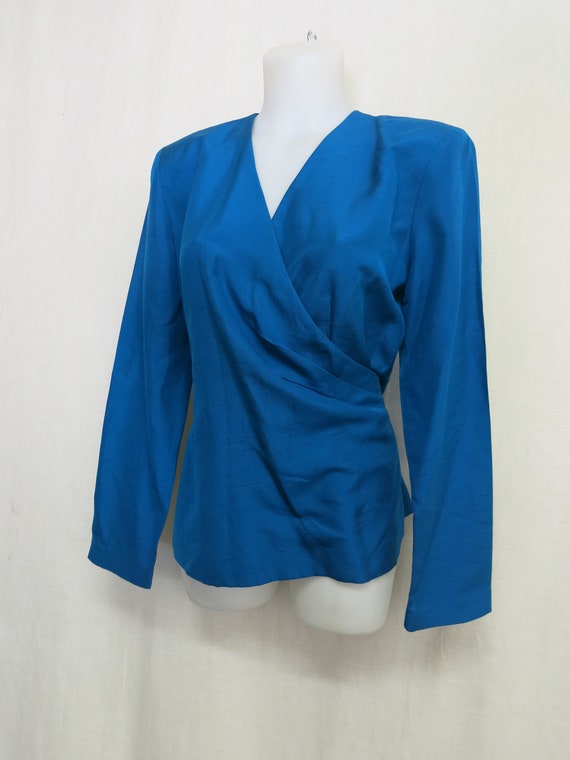 Albert Nipon Boutique Silk Blouse Royal Blue Blous