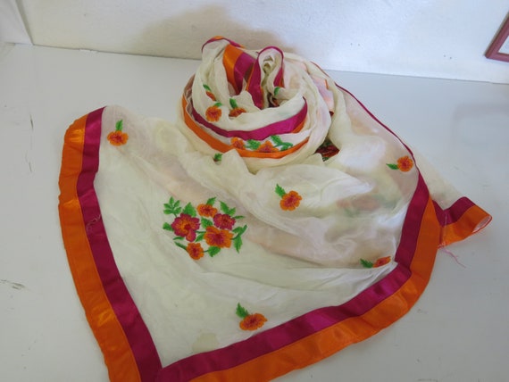 Silk Chiffon Shawl Embroidered Shawl Embroidered … - image 5