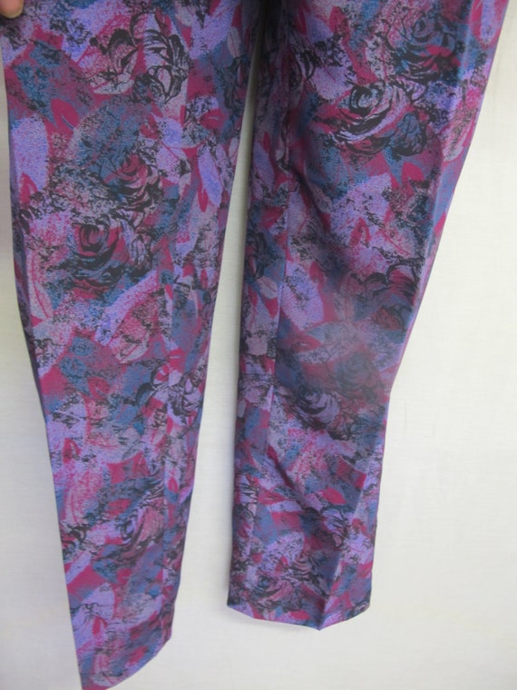 Thai Silk Pants Elastic Waist Floral Silk Pants M… - image 5