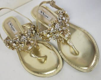 Resort Gold Sandals and Rhinestone Sandals NINA 9 1/2 Flats