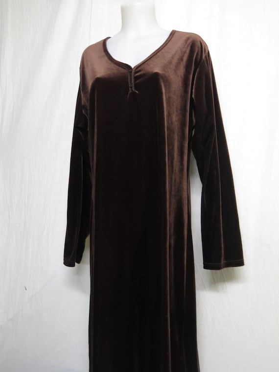 Velvet House Dress Plush Velvet Nightgown Espress… - image 1