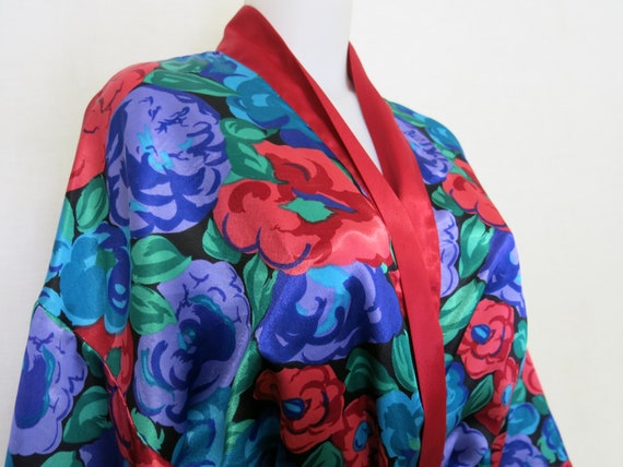 Satin Robe Floral Short  Satin Robe Loungewear Vi… - image 7
