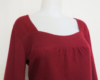 Cashmere Pullover Sweater Swing Style Marsala Cranberry Red