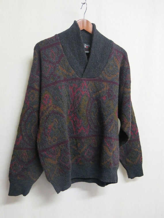 Nordic Style Sweater Italian Wool Shawl Collar Me… - image 2