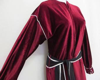 Velvet Velour House Dress Robe Full Length Burgundy Front Zipper Loungewear