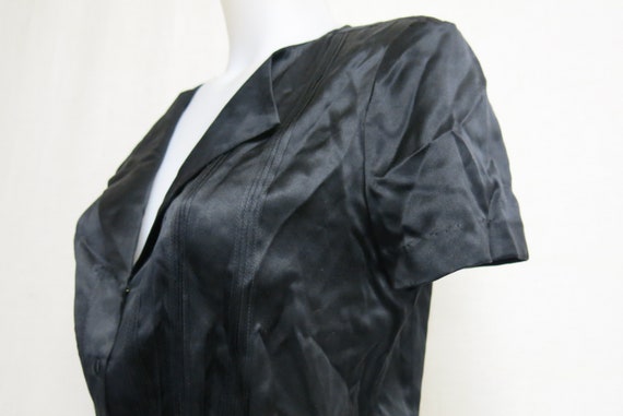 Black Satin Blouse Cropped Short Sleeve Blouse - image 4