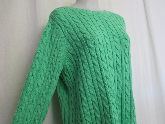 Cotton Sweater Cable Knit Cotton Sweater Land s End Lime Green XL Etsy Australia