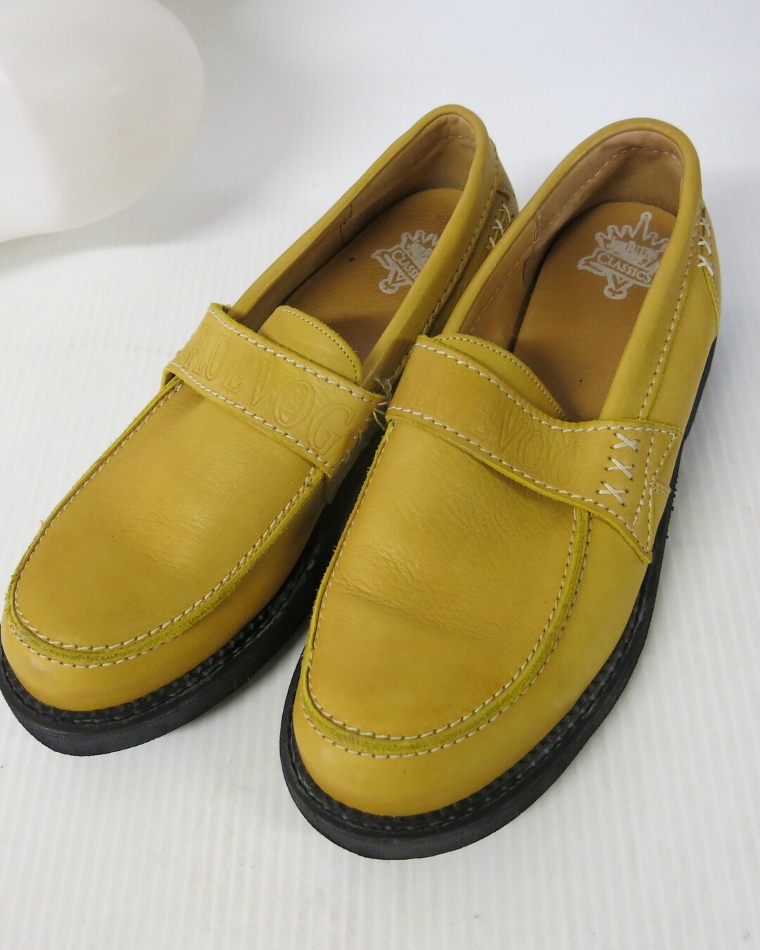 John Fluevog Mens Chunky Loafers Size 9 Yellow Leather Lug Sole