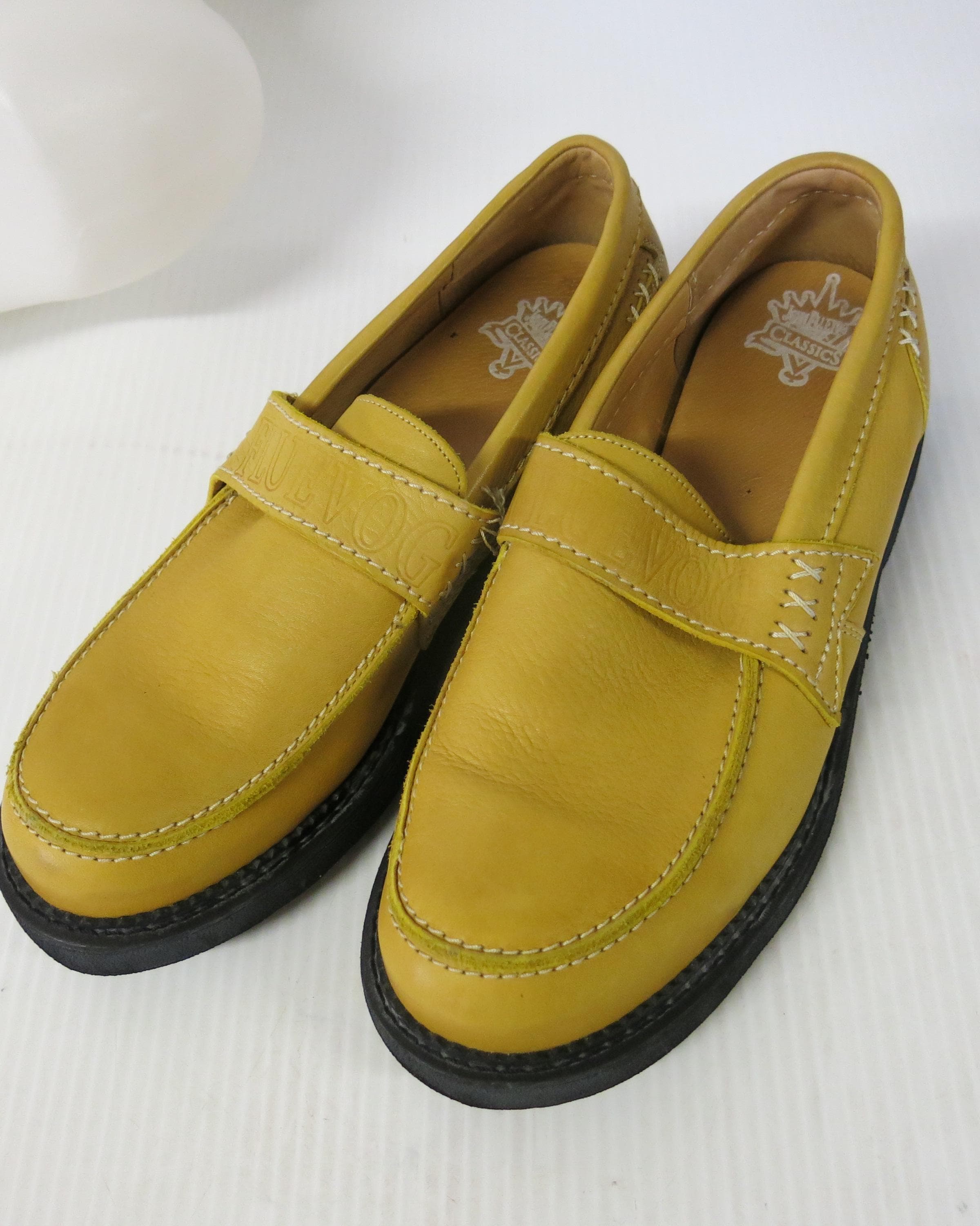 John Fluevog Mens Chunky Loafers Size 9 Yellow Leather Lug Sole