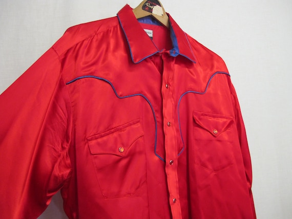 Red Satin Cowboy Shirt Karman Rockabilly 1980's