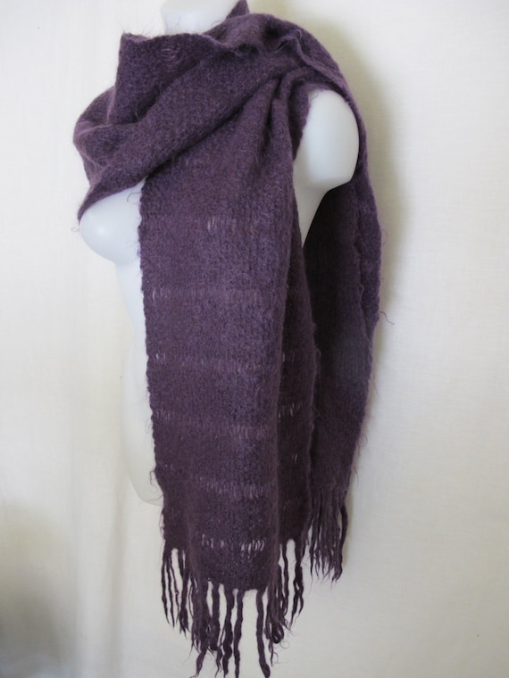 Italian Mohair Shawl Scarf Handknit Mohair Fringe… - image 1