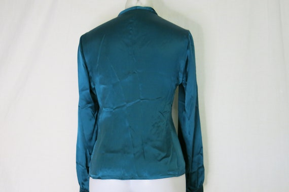 Turquoise Silk Satin Blouse Long Sleeve Small 4P … - image 5