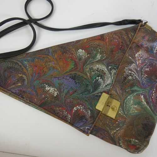 Vintage Leather shops Santa Fe Marbleized Handbag Bag Cross Body 1990's