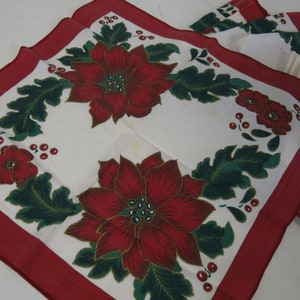 Christmas Napkins Set of 6 Poinsettias 1980&#39;s Cotton Napkins