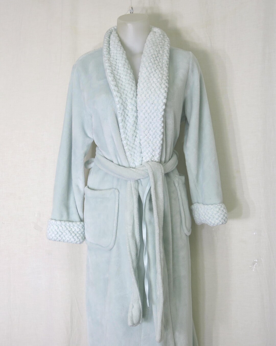 Vintage Aqua Plush Robe – Shawl Collar Housecoat – Carol Hochman Small ...
