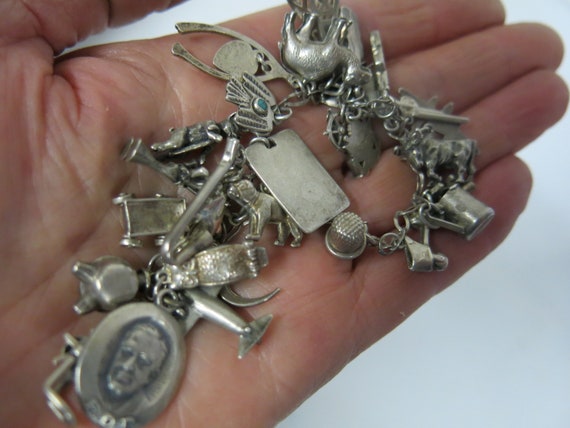 WWII Sterling Silver Charm Bracelet FDR Airplanes… - image 1