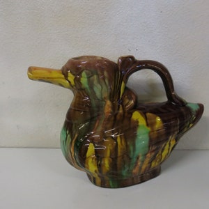 Mexican Pottery Duck Pitcher 1930 Oaxaca Drip Glaze