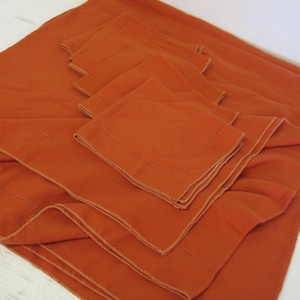Mid Century Modern Scandinavian Tablecloth Woven Linen Tablecloth AND Napkins Burnt Orange 88&quot;