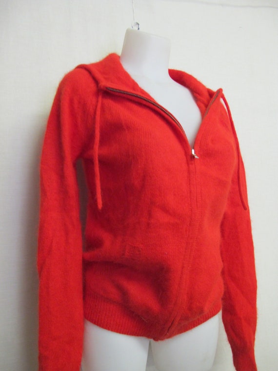Angora Cardigan Hoodie Red Angora Sweater Cropped