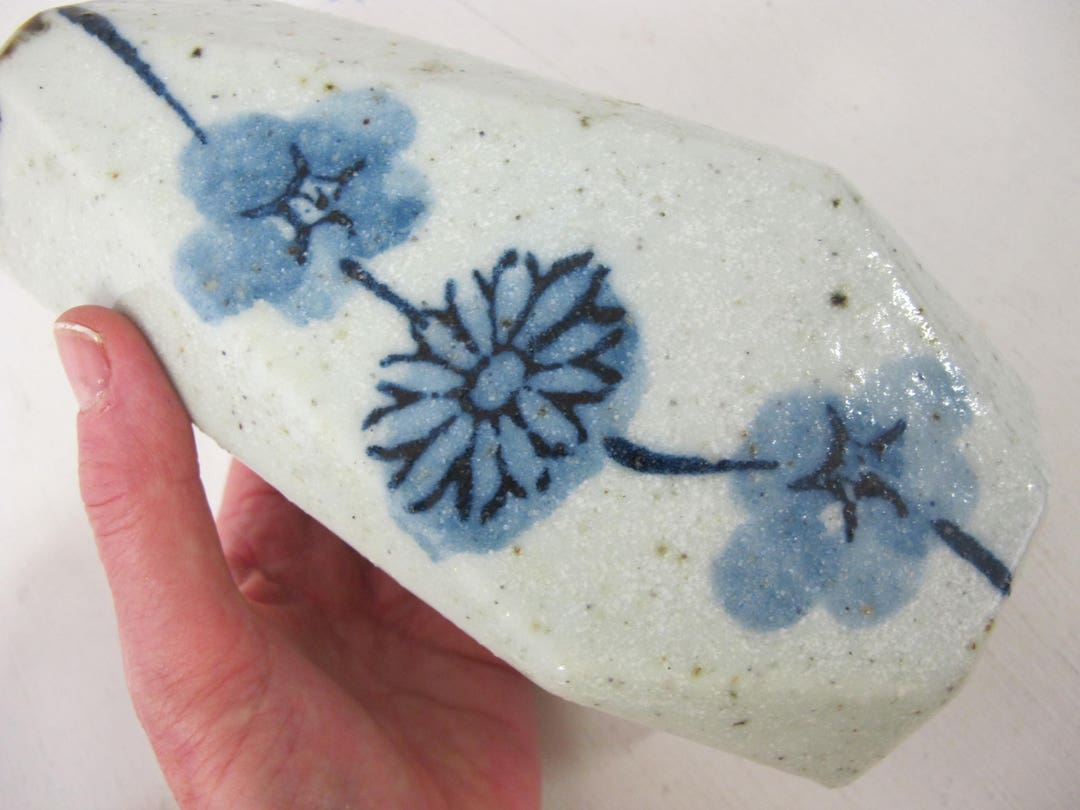 Mid Century Modern Japan Pottery Vase: Blue Floral Artisan Vase - Etsy