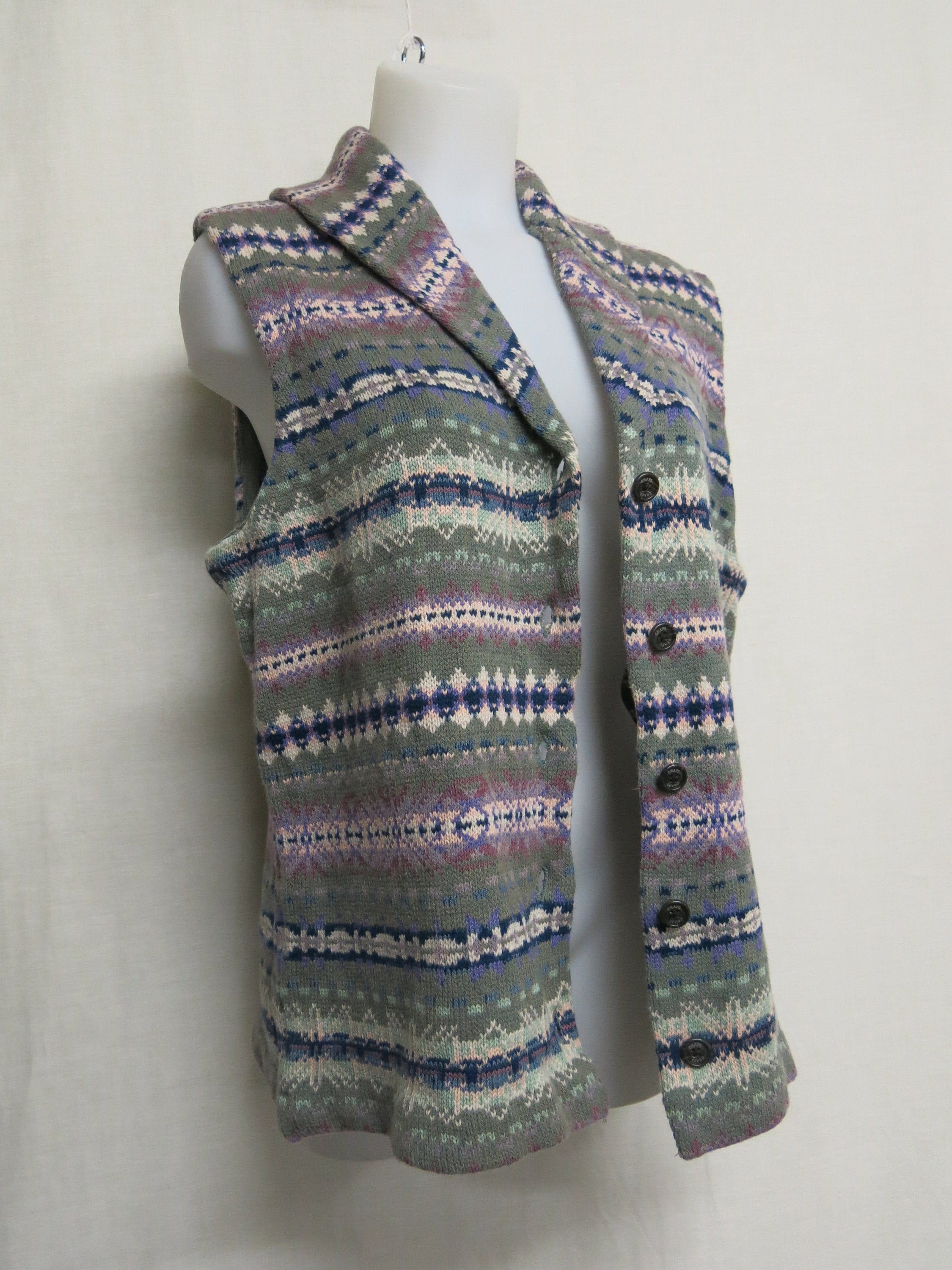 Ralph Lauren Sweater Vest Fair Isle Shawl Collar Sweater Nordic Chaps