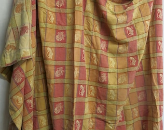Vintage Cotton Tablecloth Autumn Fall Thanksgiving Turkey Cottage Large 92"