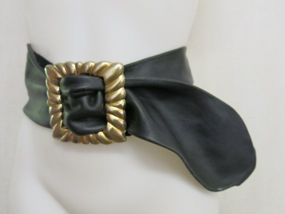 Wide Black Leather Belt Smooth Soft Leather Belt … - image 3